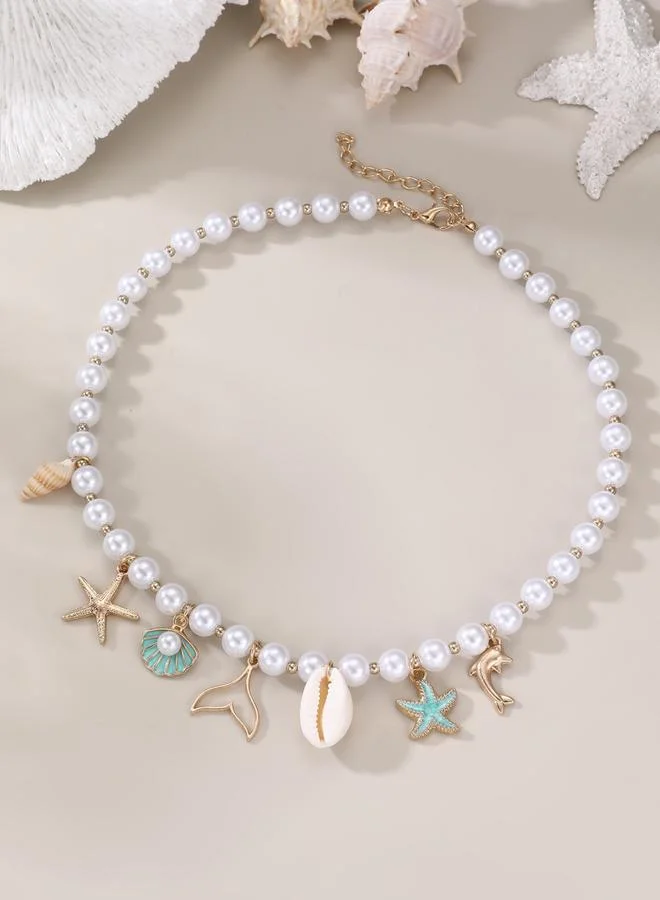 Take Two  White Pearl Beaded Necklace with Sea Charms for Women | Best Price UAE